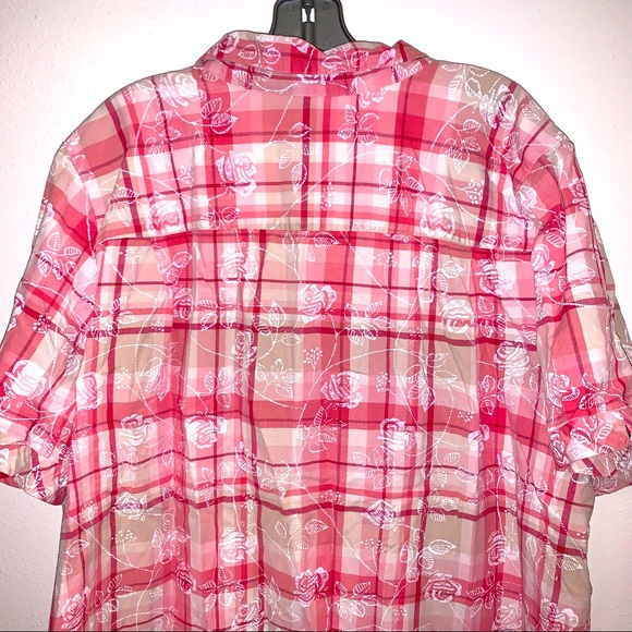 Liz and Me 3X 26/28 Button Down Cotton Plaid Floral Print Shirt - Picture 7 of 10